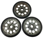 3 Used Snowmoible Aetha Brand Meat & Rubber Rear Idler Wheels Dia. 7 1/4". Fixed Price $44.99.