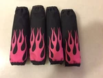 Quarter Midget Shock Covers By Shox Skinz - Black With Pink Flames. Fixed Price $35.00.